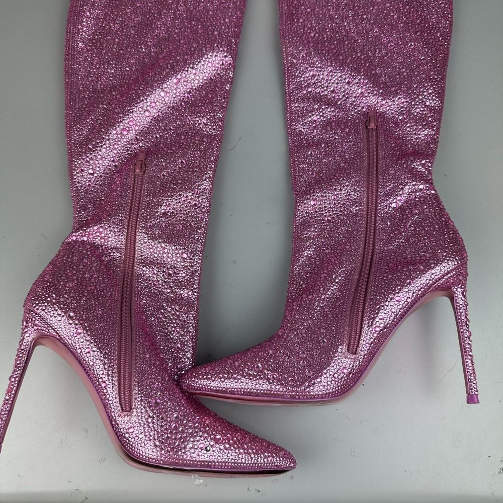 RARE Vivianne Thigh High Steve Madden Pink Beaded Stiletto Boots - Picture 6 of 8